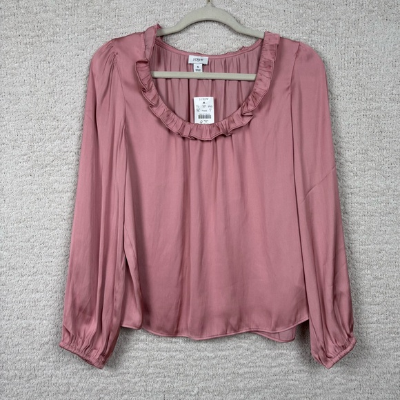 J. Crew Factory Top Womens Small Pink Ruffle Top Long Sleeve‎ Career City Blouse - Picture 1 of 10